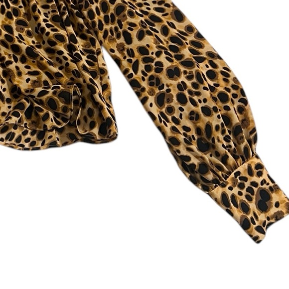 Aritzia Babaton XS Women’s leopard cheetah print long sleeve mock neck pleated - Picture 6 of 7